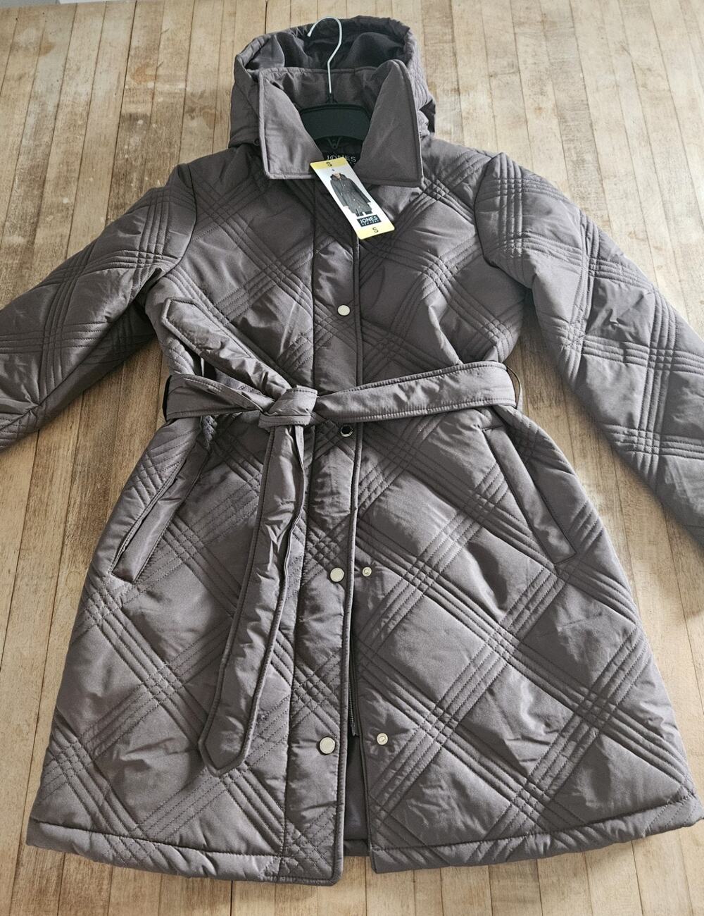 Jones New York Womens Jacket Brown Quilt Hood Pockets Heavyweight SMALL / NWT